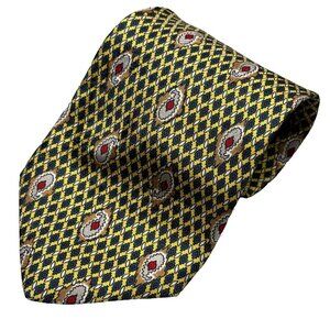 Brioni Tie 100% Silk Satin Made in Italy Geometric Yellow 4"